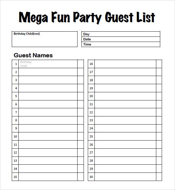 Party Guest List Template Sample Guest List 8 Documents In Pdf Word Excel