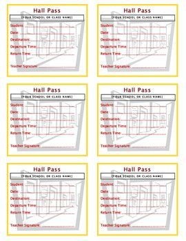 Pass Down Log Template Products are Printable and Editable Hall Pass Only