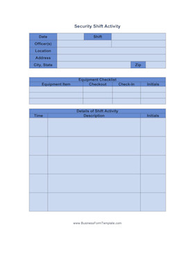 Pass Down Log Template Security Shift Activity Template