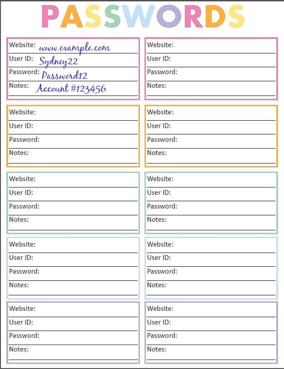 Password Log Template Pdf 5 Password List Templates formats Examples In Word Excel