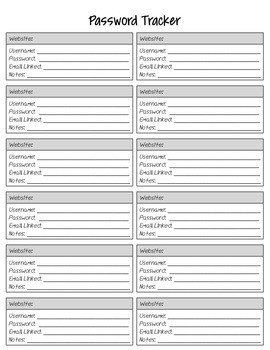 Password Log Template Pdf Password Keeper Printable for Student Notebook by Charly