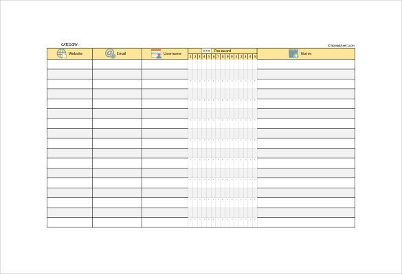 Password Log Template Pdf Password Log Templates