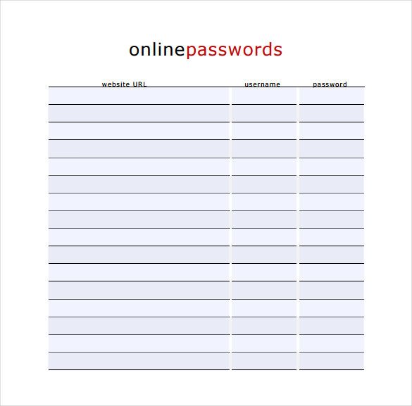 Password Log Template Pdf Password Log Templates