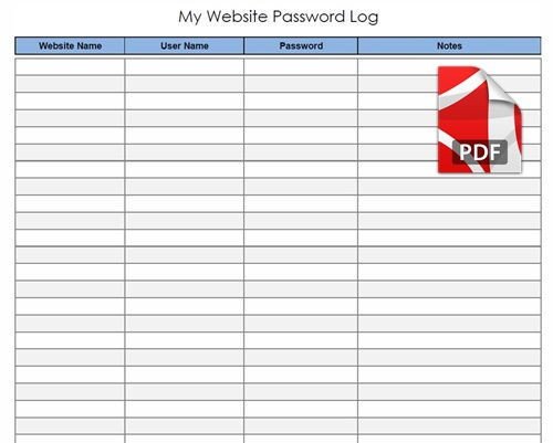Password Log Template Pdf Website Password Log Pdf Template Download