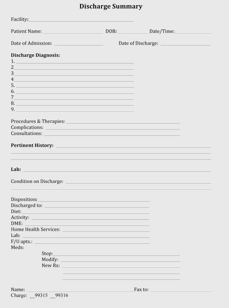 Patient Discharge form Template 11 Free Discharge Summary forms In General format