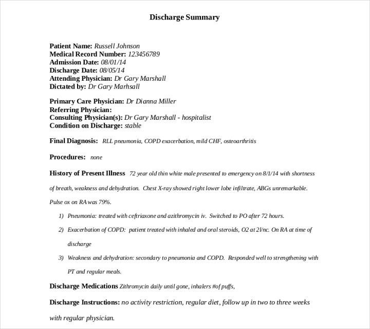 Patient Discharge form Template 9 Discharge Summary Templates Pdf Doc