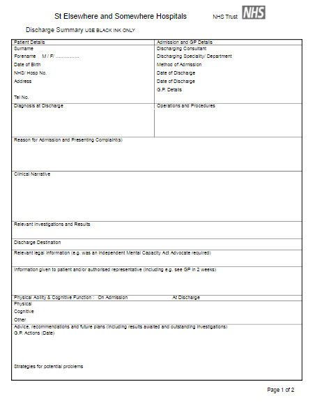 Patient Discharge form Template Discharge Summary Template