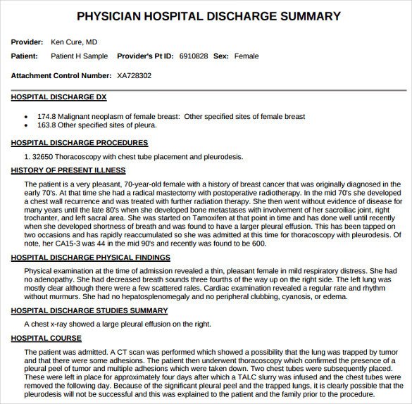 Patient Discharge form Template Sample Discharge Summary 13 Documents In Word Pdf