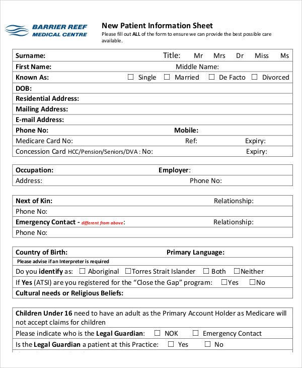 Patient Information form Template 49 Information Sheet Examples