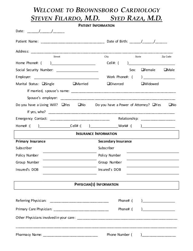 Patient Information form Template New Patient forms New Patient Medical History