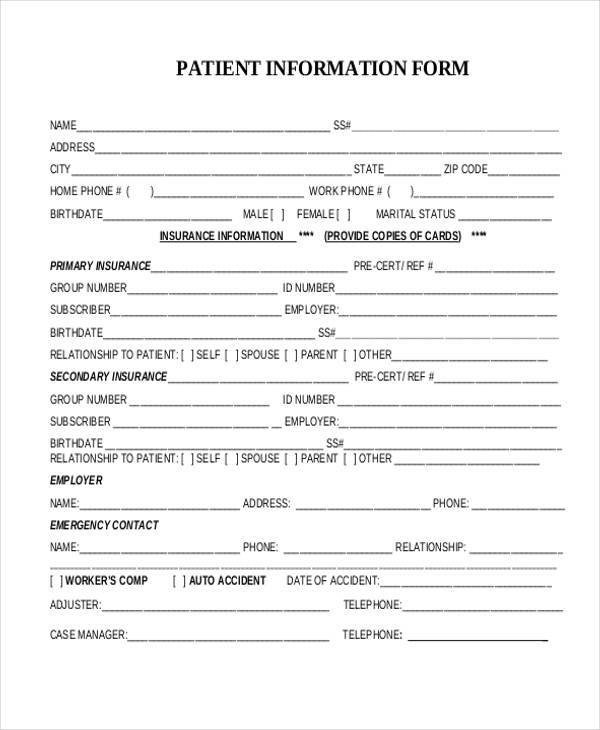 Patient Information form Template Sample Patient Information forms 10 Free Documents In