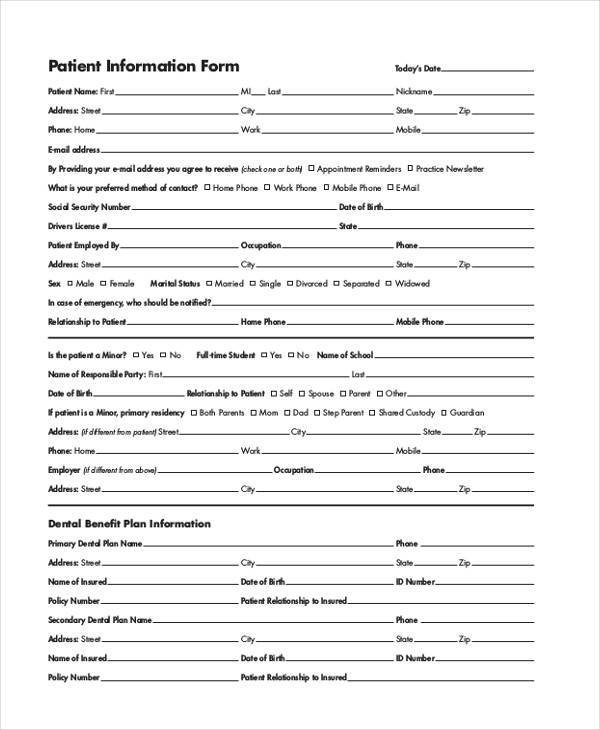 Patient Information form Template Sample Patient Information forms 10 Free Documents In