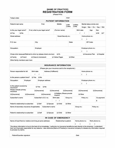 Patient Information form Template Sample Patient Registration form