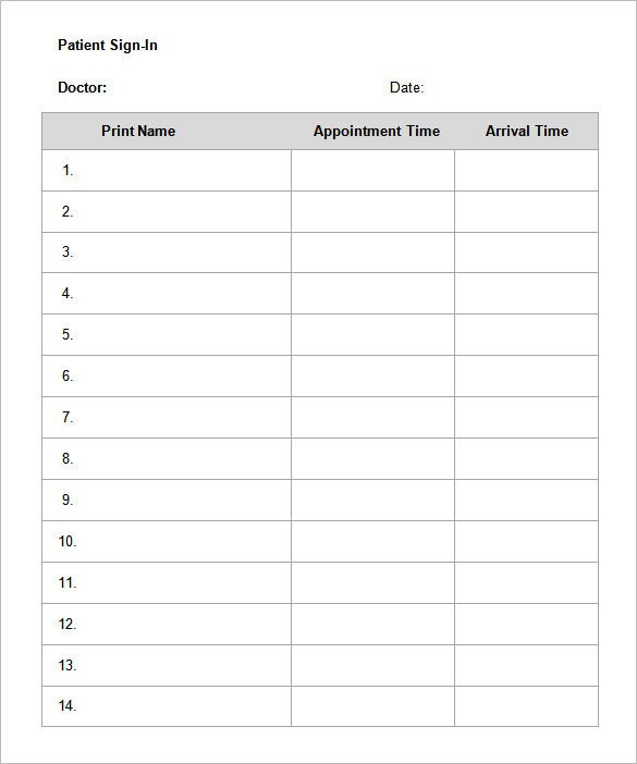 Patient Sign In Sheet 75 Sign In Sheet Templates Doc Pdf