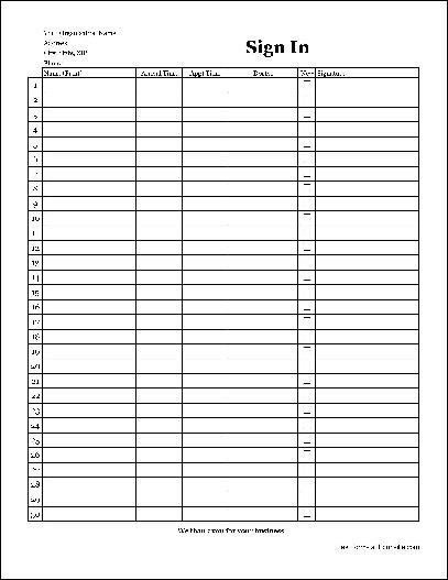 Patient Sign In Sheet Free Easy Copy Basic Pany Patient Sign In Sheet with