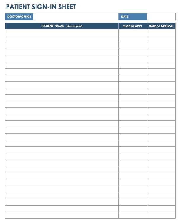 Patient Sign In Sheet Free Sign In and Sign Up Sheet Templates