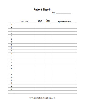 Patient Sign In Sheet Printable Patient Sign In