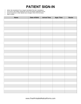Patient Sign In Sheet Printable Patient Sign In with Arrival Information