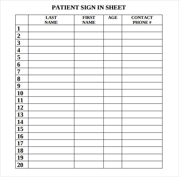 Patient Sign In Sheet Sample Medical Sign In Sheet 6 Documents In Pdf Word