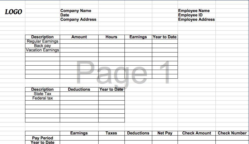 Pay Stub Template Excel 25 Great Pay Stub Paycheck Stub Templates