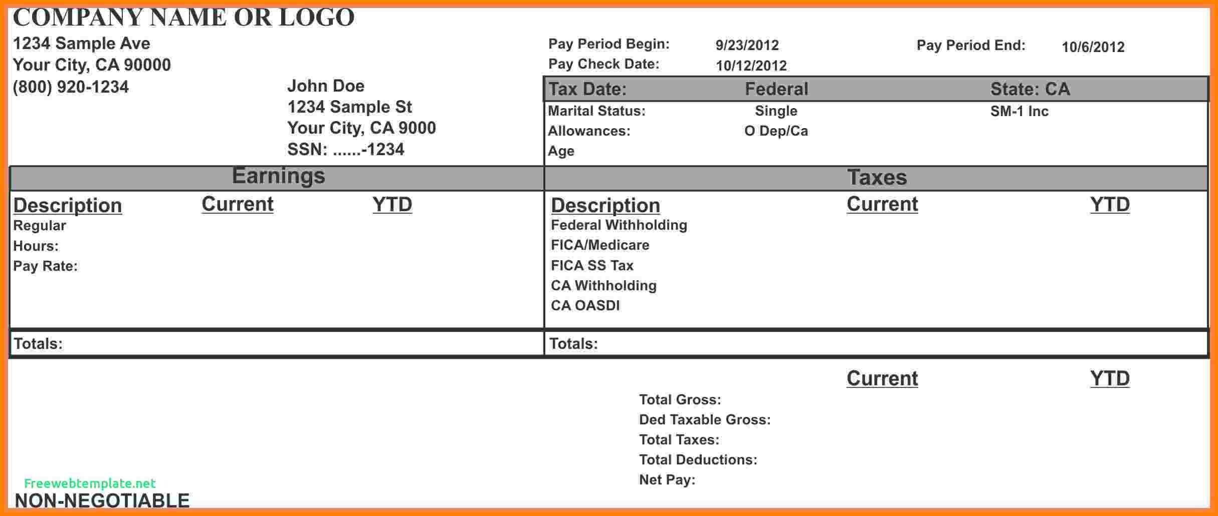 Pay Stub Template Excel 7 Paycheck Stub Template for Excel