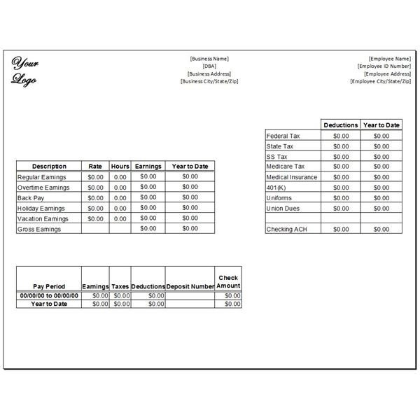 Pay Stub Template Excel Download A Free Pay Stub Template for Microsoft Word or Excel