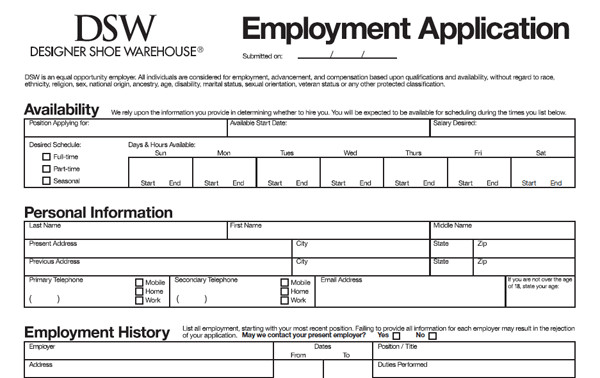 Payless Printable Application Application form Job Application form Payless Shoe Store