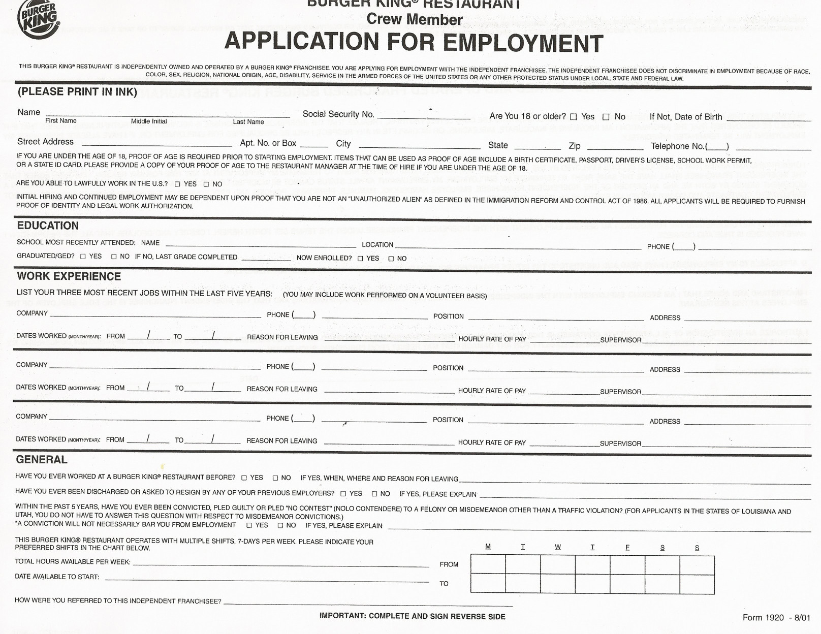 Payless Printable Application Job Application forms to Print
