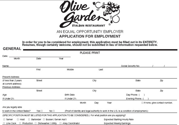 Payless Printable Application Olive Garden Application Pdf Job Applications