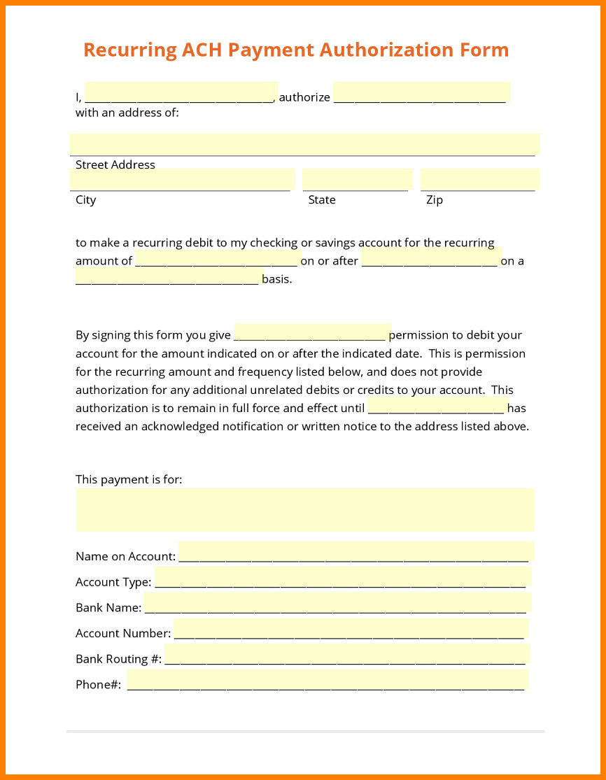 Payment Authorization form Template 10 Ach Payment form Template