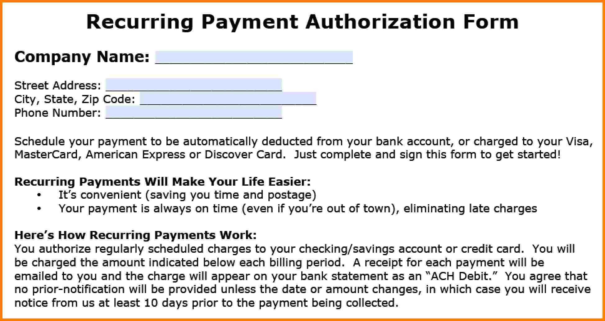 Payment Authorization form Template 10 Ach Payment form Template