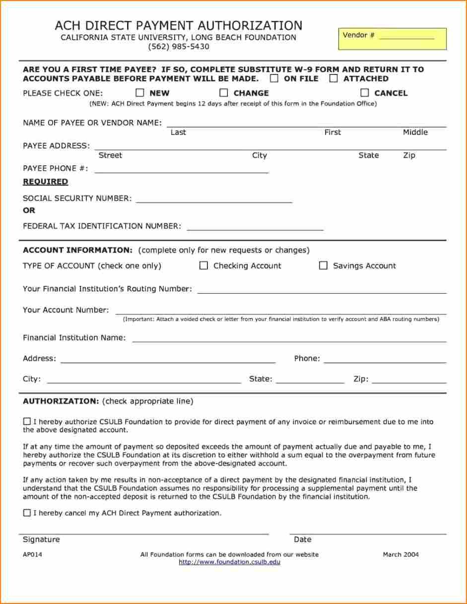 Payment Authorization form Template 14 Ach Payment Authorization form
