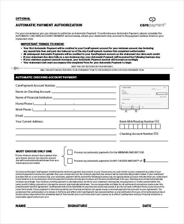 Payment Authorization form Template Authorization form Templates