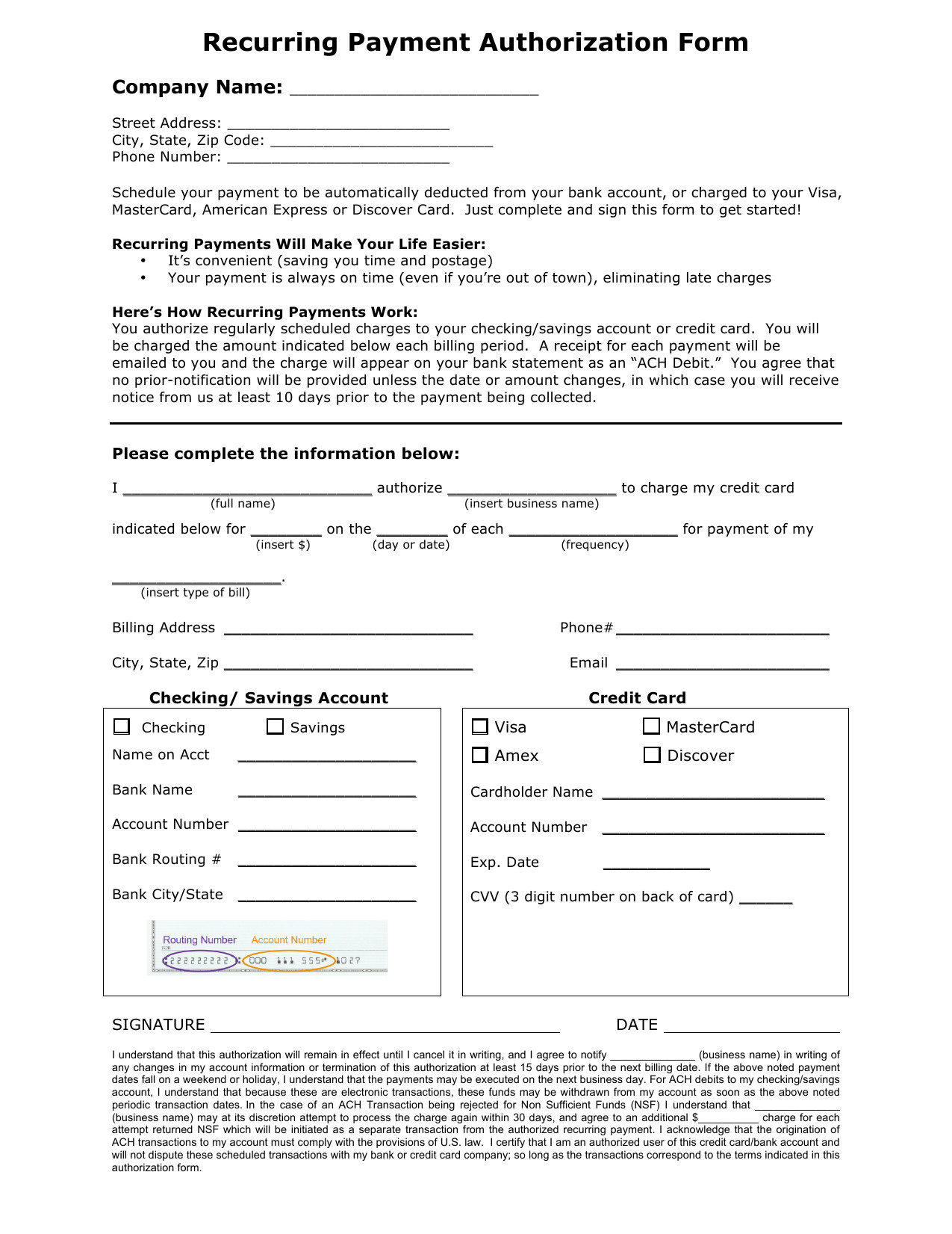 Payment Authorization form Template Download Recurring Payment Authorization form Template
