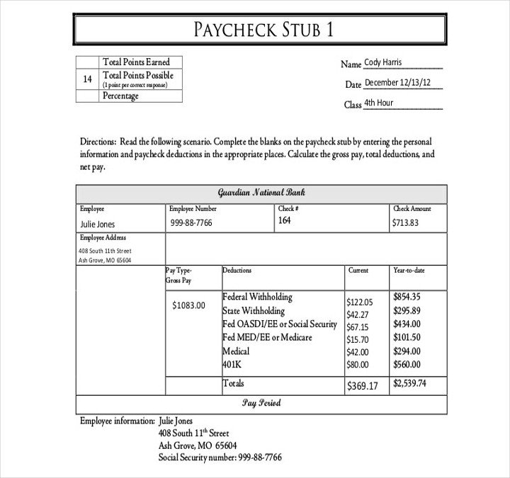 Payroll Check Stub Template 20 Free Pay Stub Templates Free Pdf Doc Xls format