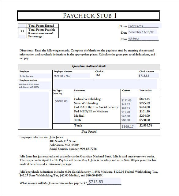 Payroll Check Stub Template 24 Pay Stub Templates Samples Examples &amp; formats