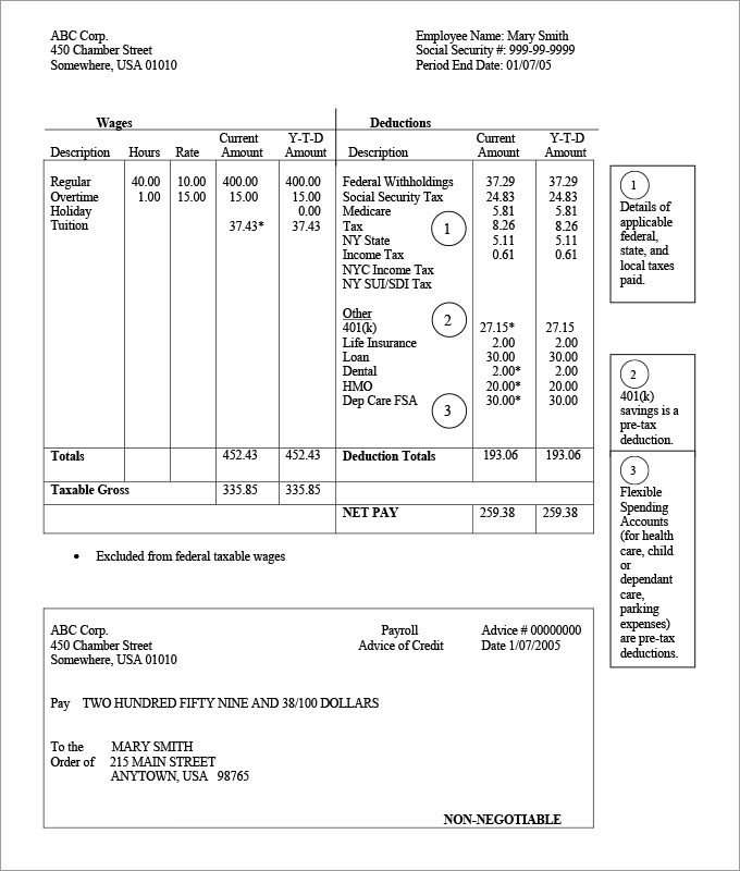 Payroll Check Stub Template 3 Check Stub Templates Pdf Doc