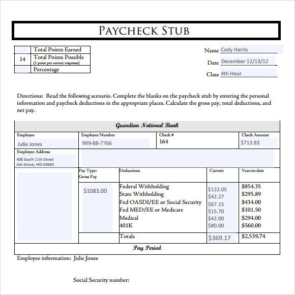 Payroll Check Stub Template Sample Check Stub 5 Documents In Psd Pdf