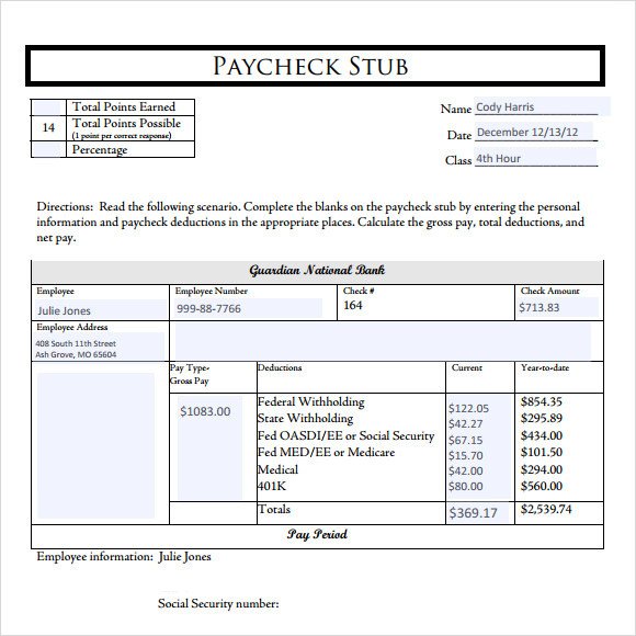 Payroll Check Stub Template Sample Check Stub 5 Documents In Psd Pdf