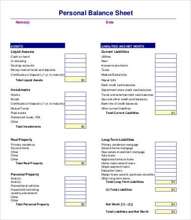 Personal Balance Sheet Template Personal Balance Sheet Template 16 Free Word Excel