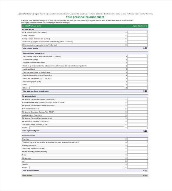 Personal Balance Sheet Template Sheet Template 16 Free Word Excel Pdf Documents