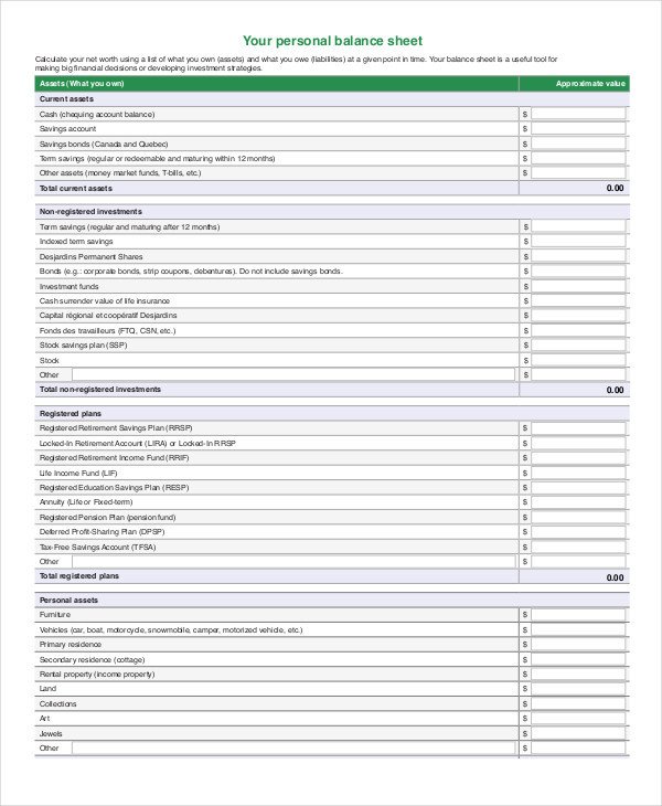 Personal Balance Sheet Template Simple Balance Sheet 20 Free Word Excel Pdf Documents