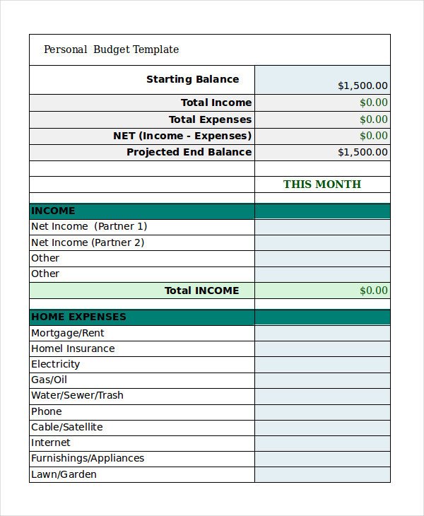 Personal Budget Templates Excel Free Personal Bud Template 9 Free Excel Pdf