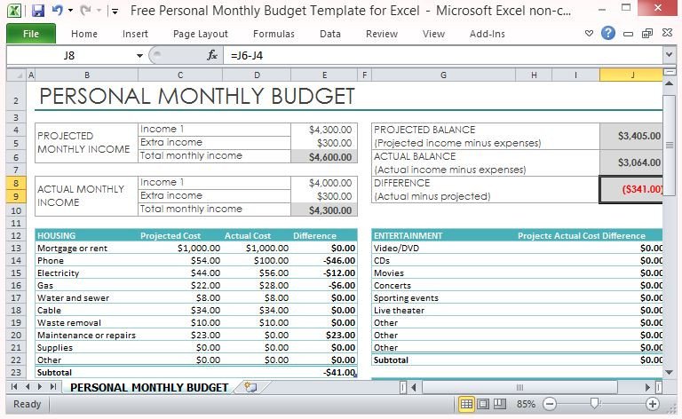 Personal Budget Templates Excel Free Personal Monthly Bud Template for Excel