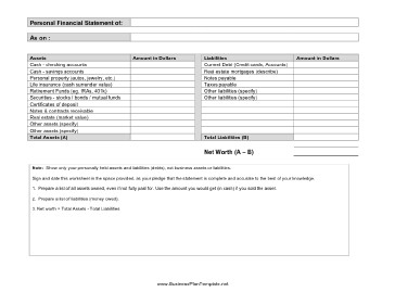 Personal Financial Statement Worksheet Personal Financial Statement