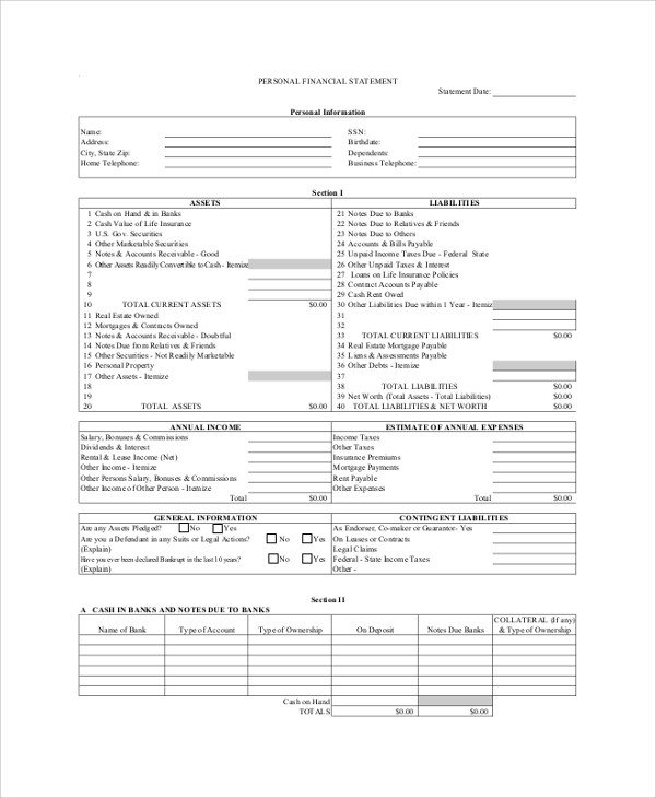Personal Financial Statement Worksheet Suntrust Personal Financial Statement Worksheet