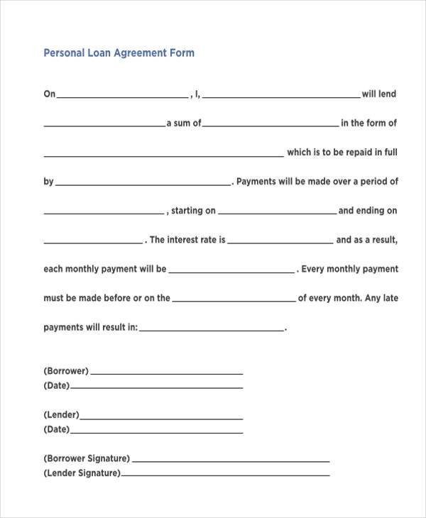 Personal Loan Documents Template 7 Personal Loan Agreement form Samples Free Sample