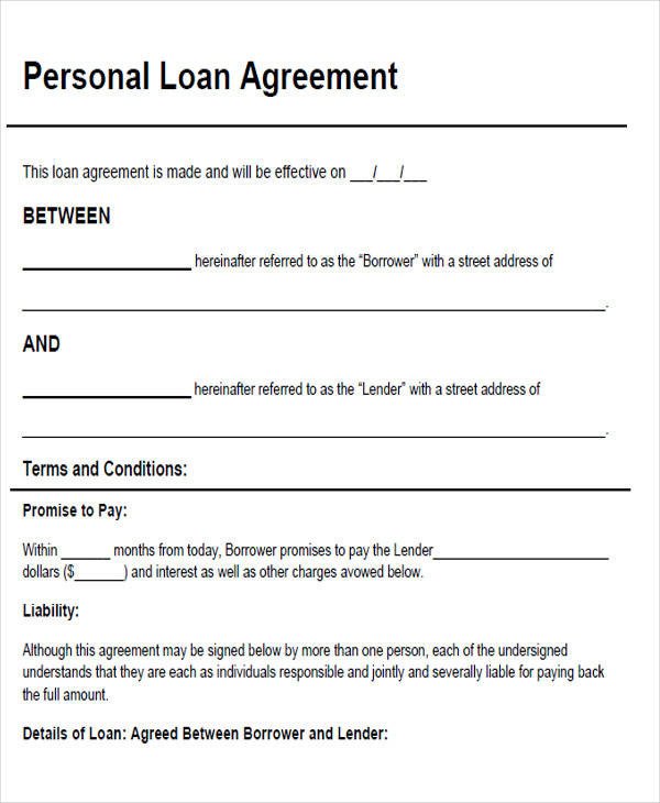 Personal Loan Documents Template Agreement form Sample