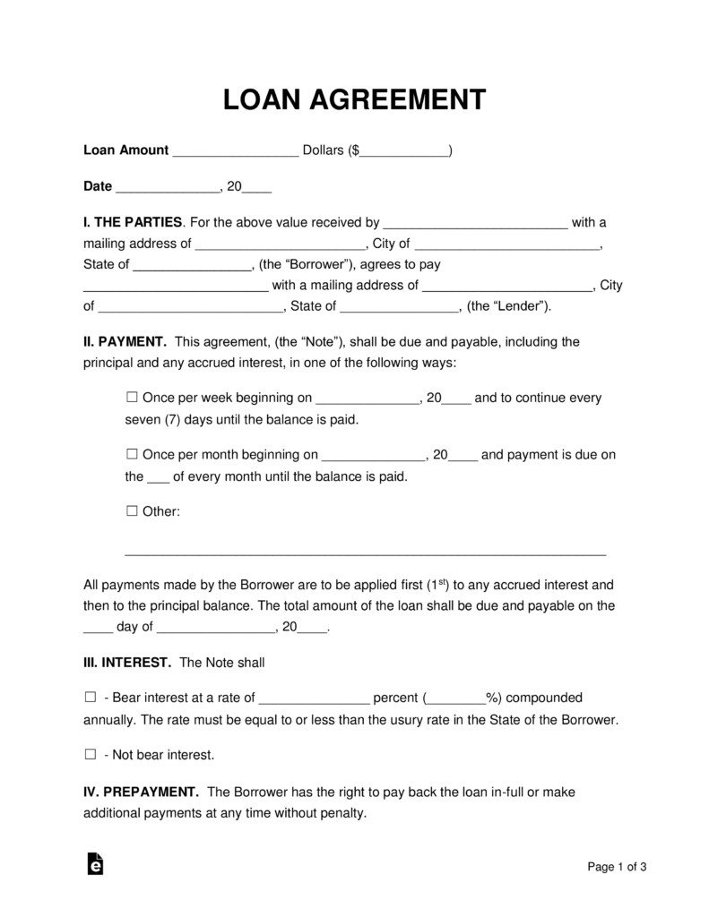 Personal Loan Documents Template Free Loan Agreement Templates Pdf Word