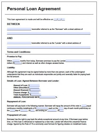 Personal Loan Documents Template Free Printable Personal Loan Agreement form Generic